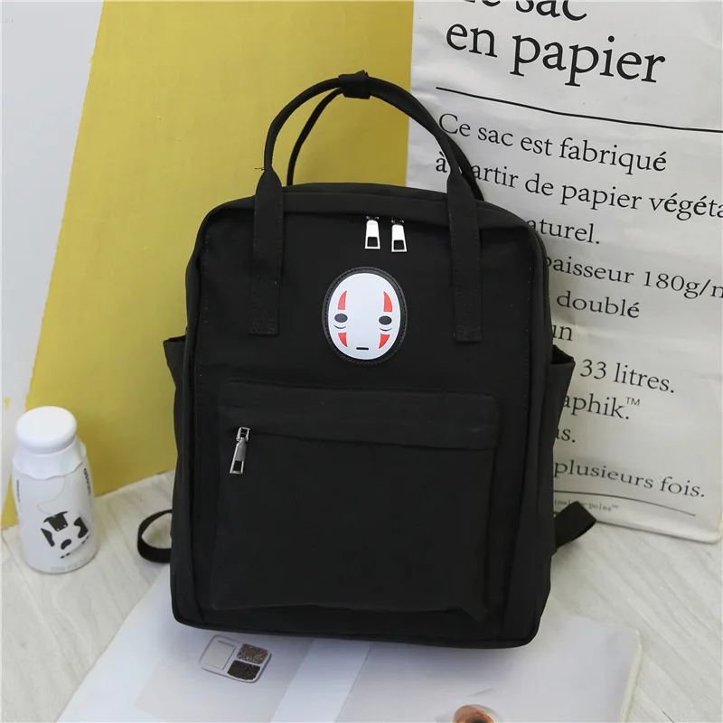 black Холщовые школьные сумки,, корейский милый рюкзак с принтом из мультфильма для девочек-подростков, школьная сумка, модная женская сумка для книг, большая сумка для ноутбука, Mochila - Цвет: black
