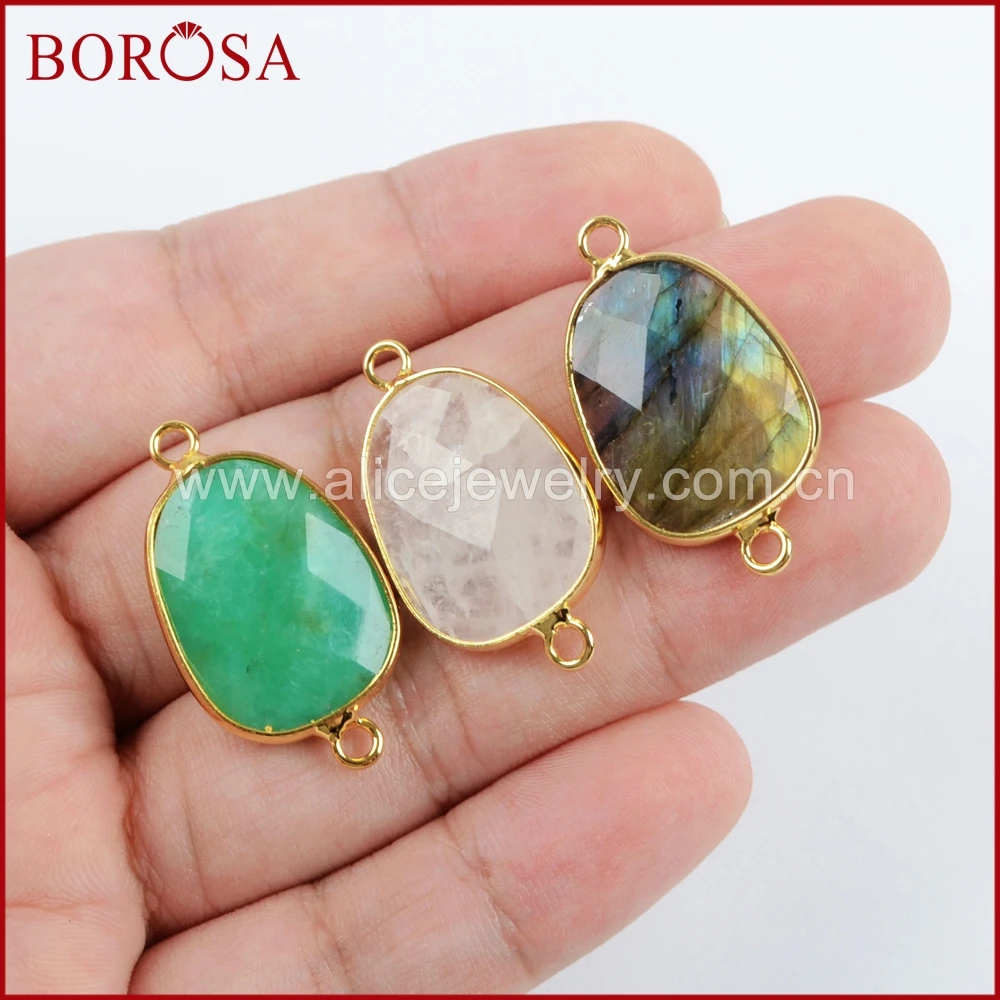 BOROSA золотой цвет Лабрадорит белый кварц Граненый полированный соединитель для