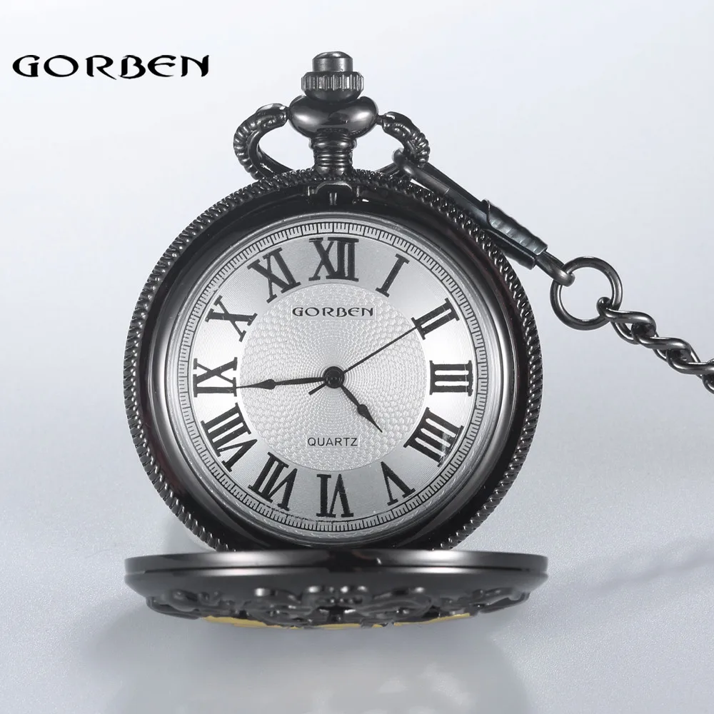 GORBEN полые папа карманные кварцевые часы с подвеской ожерелье цепь римские цифры дисплей подарок для отца с подарочной коробкой