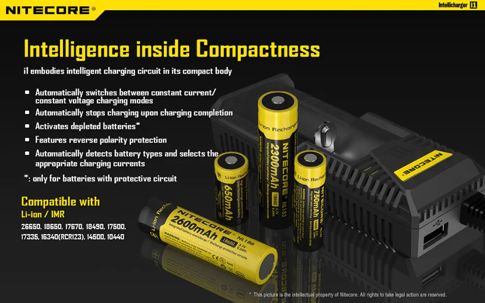 100% Оригинальный Nitecore I1 зарядник Быстрая зарядка быстрое зарядное устройство с Usb
