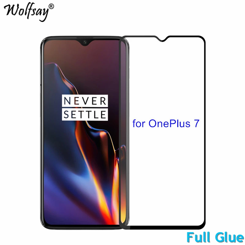 2 uds Pantalla de pegamento completo Protector para OnePlus 7 cubierta completa de vidrio templado de vidrio para OnePlus 7 9H 2.5D pel&iacute;cula de calidad suprema Wolfsay 6,41"-0