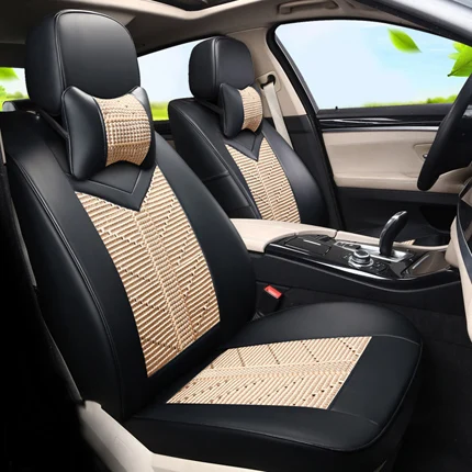 blackxbeige Cartailor сиденья набор для Toyota Corolla кожаные& Ice Шелковый Стульчики Детские Чехлы для мангала сидений автомобилей защиты стайлинга автомобилей - Название цвета: blackxbeige