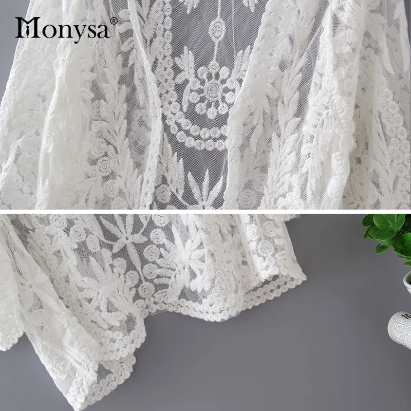 Monysa летний кардиган парео пляж крышку ИБП 2018 новый вышивка сексуальный бикини Cover