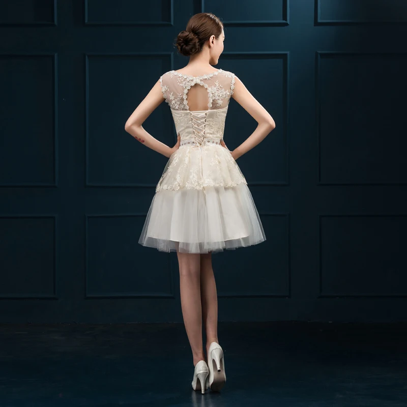 

New Short Evening Dresses Elegant High Neck Keyhole Bride Gown Princess Ball Prom Party Homecoming/Graduation Formal Dress