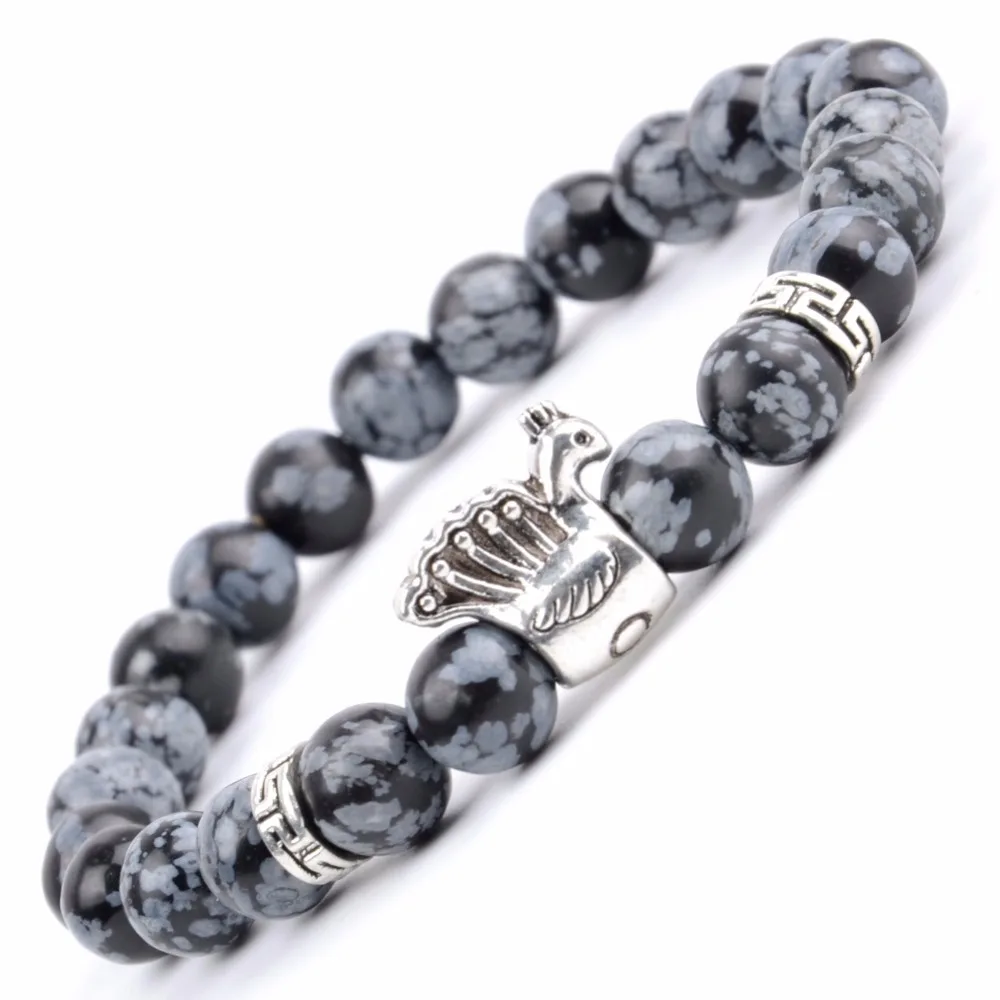 Браслет из натурального камня для мужчин и женщин браслеты обручи с бусинами в виде снежинок павлина
