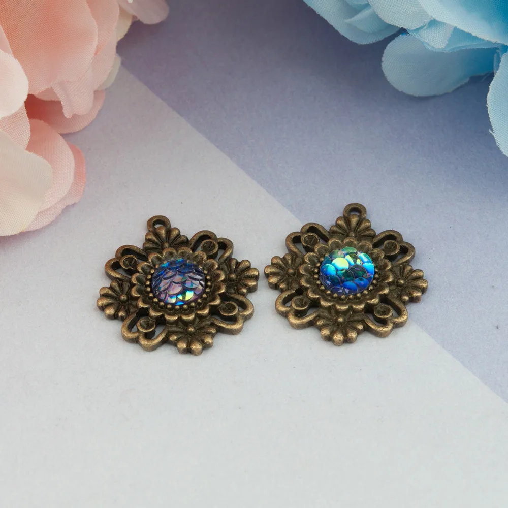DoreenBeads сплав на основе цинка и Русалка из Смолы Рыбные весы амулеты Цветок