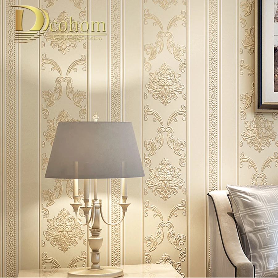 Modern Luxury Homes Decor European Striped Damask Wallpaper For Walls Bedroom Living room Embossed Grey Beige Wall paper Rolls |