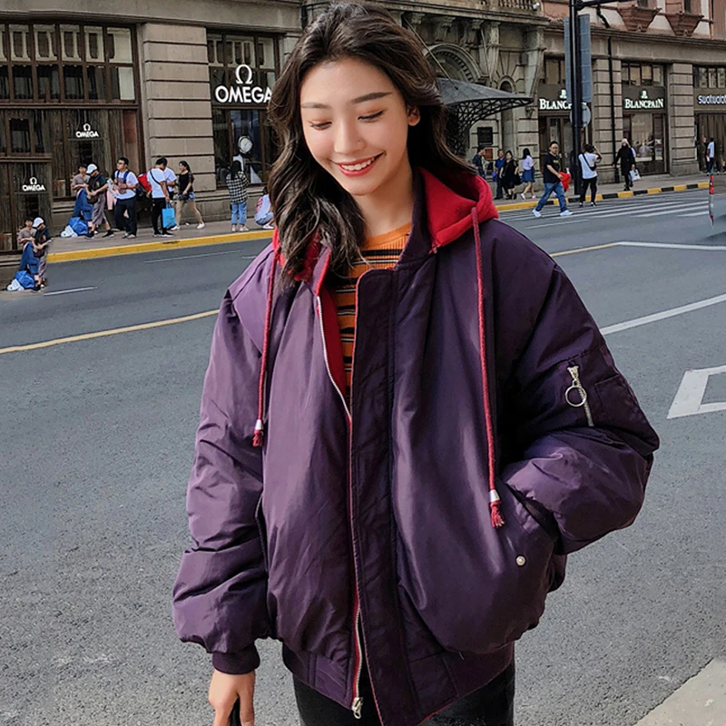 Корейский стиль 2019 модная зимняя женская куртка с капюшоном двухсторонняя