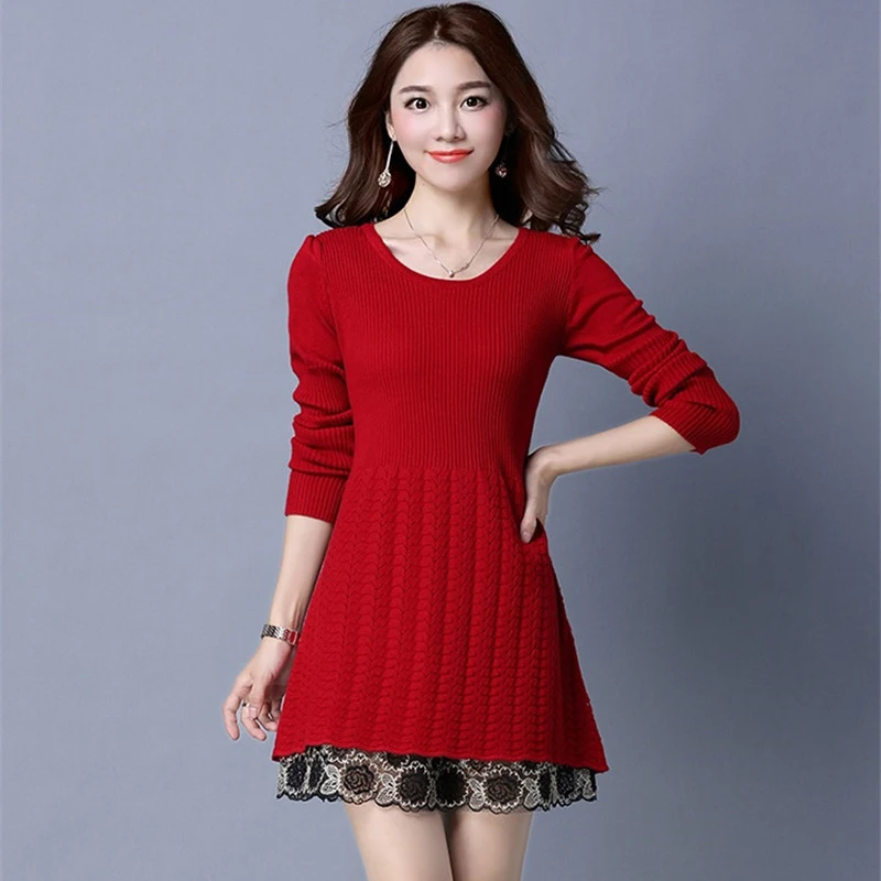 2019 New Autumn Winter Sweater Dress Women Long Sleeve O-neck Knitted Female Slim Casual Sweaters Pullovers R314 | Женская одежда