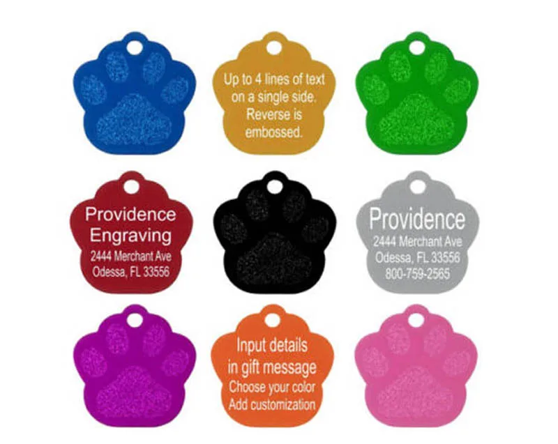 100 pcs Blank DIY Paw Print Pet ID Tag Dog Cat Name Card Key Tags with Chains Ring- Free Shipping |