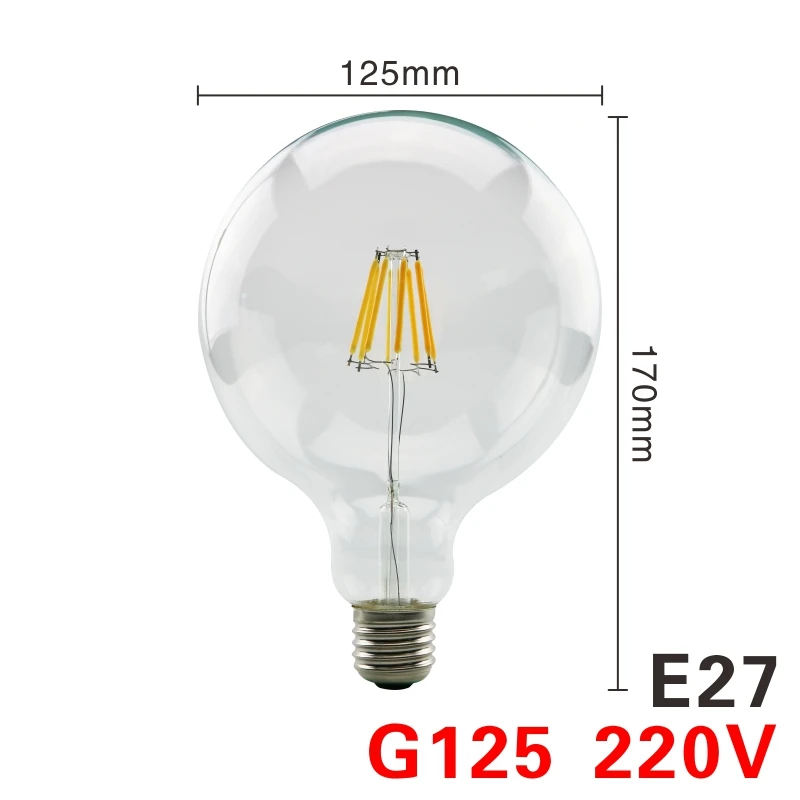 G125 E27 LARZI светодиодный ламп накаливания E27 Ретро Эдисон лампы 220V E14 Винтаж Свеча светильник земной шар люстра светильник ing COB домашний Декор Светильник - Испускаемый цвет: G125 E27