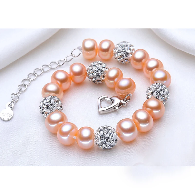 pink pearl bracelet Настоящий пресноводный черный жемчуг браслет женский, Классический натуральный жемчуг браслет девушка подарок на день рождения - Цвет камня: pink pearl bracelet