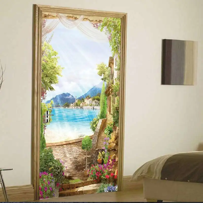 nc118 beach Винтажная наклейка на дверь в виде Розы, домашний декор, сделай сам, съемная художественная виниловая Фреска для детской комнаты/раздвижные двери - Цвет: nc118 beach