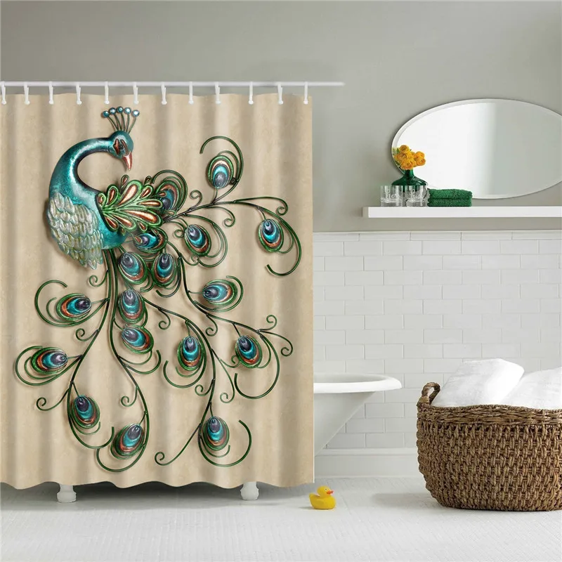 TZ170334 Polyester Fabric Shower Curtain Animals Peacock Painting Nordic Pattern Print Bathroom Decorative Shower Bath Curtains - Цвет: TZ170334