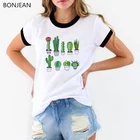 Женская футболка в стиле Харадзюку, Стильная Милая стильная футболка с принтом кактуса, топ в стиле 90-х, без рукавов, на лето