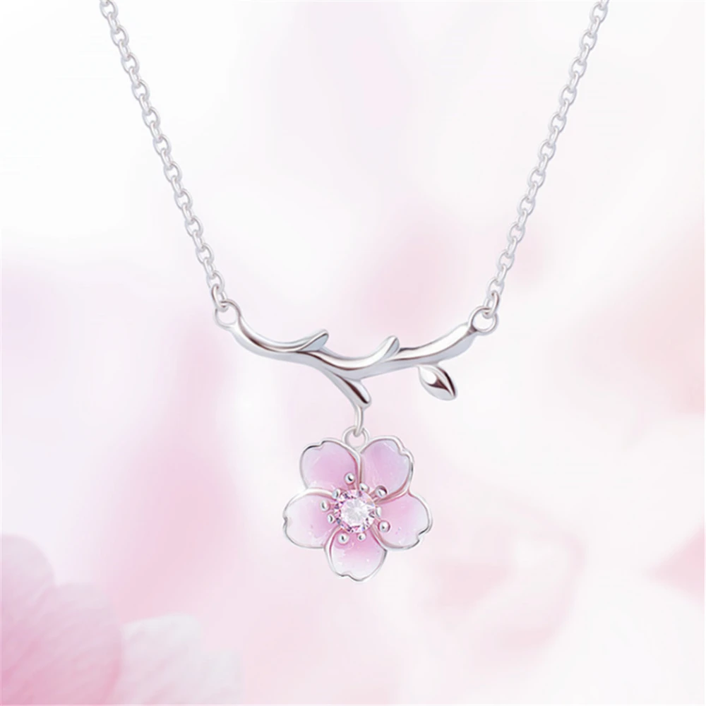 Цветки сакуры японской вишни chain чокер кулон ожерелья розовые циркониевые камни