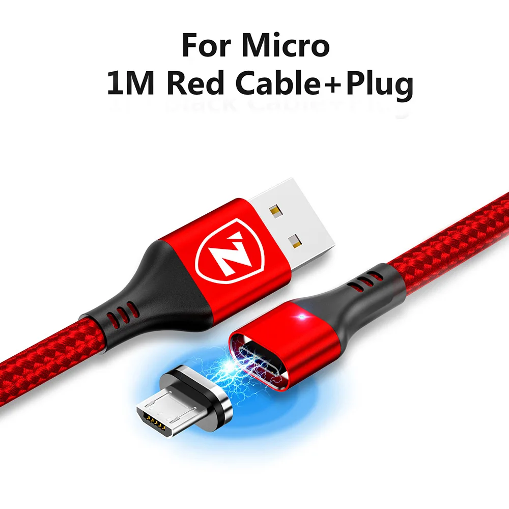 ZRSE Магнитный Micro USB кабель для samsung S7 J7 Microusb СВЕТОДИОДНЫЙ Магнитный зарядный кабель для Xiaomi Redmi 4X 3A провод для быстрой зарядки - Цвет: RedMicro