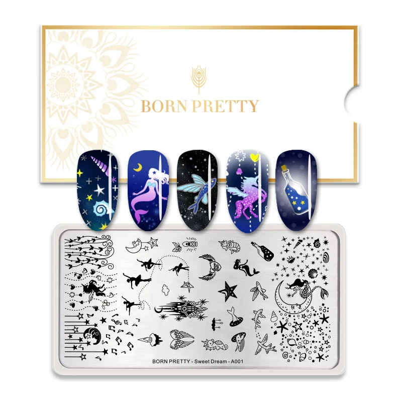 От BORN PRETTY-прямоугольный, для нейл-арта Изображение Шаблон Нержавеющая сталь сладкий сон серии A001 набор для стемпинга и нейл-шаблон