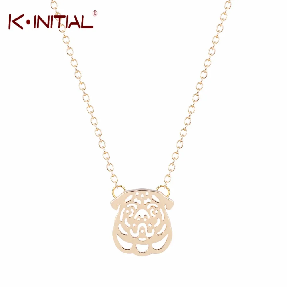 Kinitial Серебряная мордочка мопса силуэт подвеска в форме Животного Ожерелье