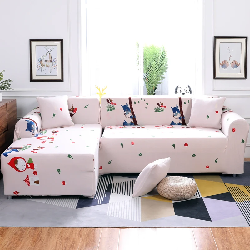Lovely cartoon sofa cover couch/loveseat L shape slipcover Christmas deer and fox elastic stretch protector | Дом и сад