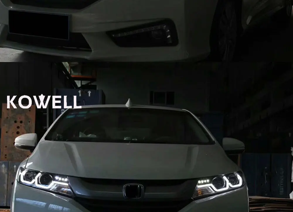 KOWELL автомобильный Стайлинг для Honda City светодиодный фары для городской головы лампы с двойным светодиодный U LED DRL двойной объектив Bi-Xenon HID KIT