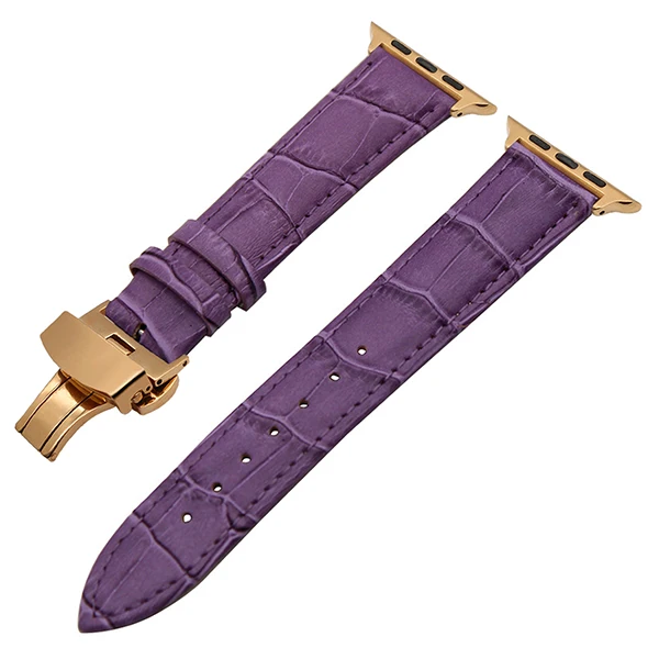 Purple RG Croco ремешок из натуральной кожи для часов iWatch Apple Watch Series 5 4 3 2 1 40 мм 44 мм 38 мм 42 мм ремешок с застежкой-бабочкой браслет - Цвет ремешка: Purple RG