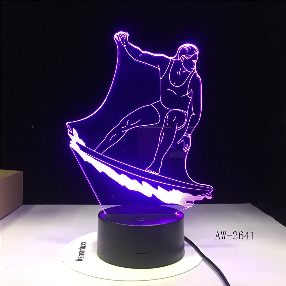 СВЕТОДИОДНЫЙ 3D спортивный светильник для серфинга, s лампа, цветной RGB USB Ночной светильник, сенсорное управление, модель серфинга, настольная лампа, атмосферная 3D-2641