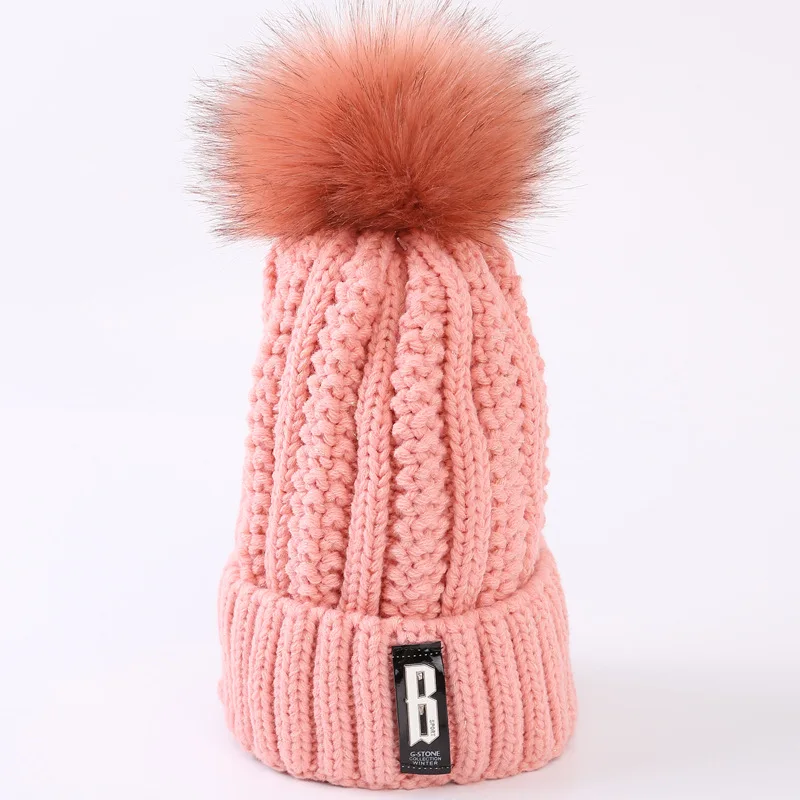 Горячая Мода Skullies Beanies Зимние шапки для женщин брендовая вязаная теплая шапка женские помпоны с помпонами Толстая шапка - Цвет: pink