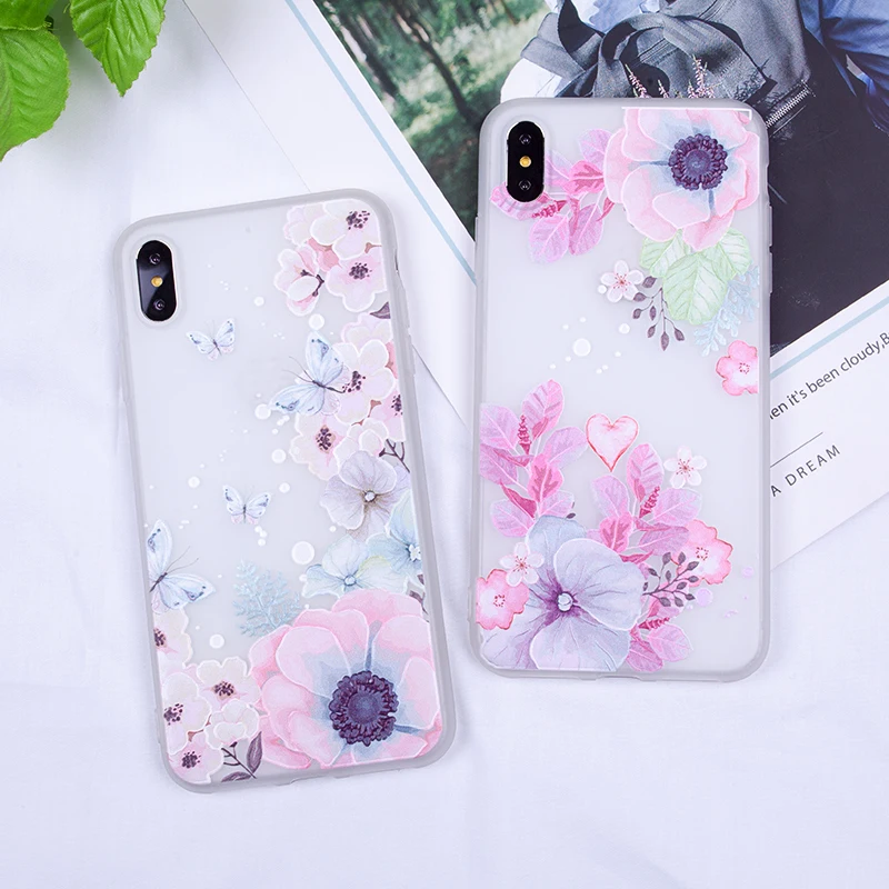 Подходящий чехол для iPhone XS милые цветные чехлы с рельефными цветами Max XR мягкие