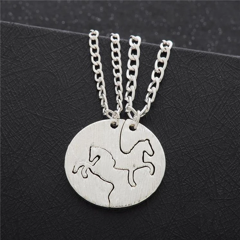 Two Horses Lover Couples Best Friend Gifts Pendant Necklaces Coin Charm silver Necklace women men jewelry love girl present 2pcs | Украшения