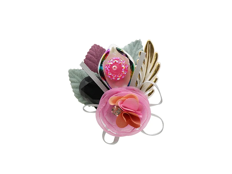 Fashion handmade fabric flower brooch acrylic Leather bottom brooches woman jewelry bride wedding corsage clothes accessories