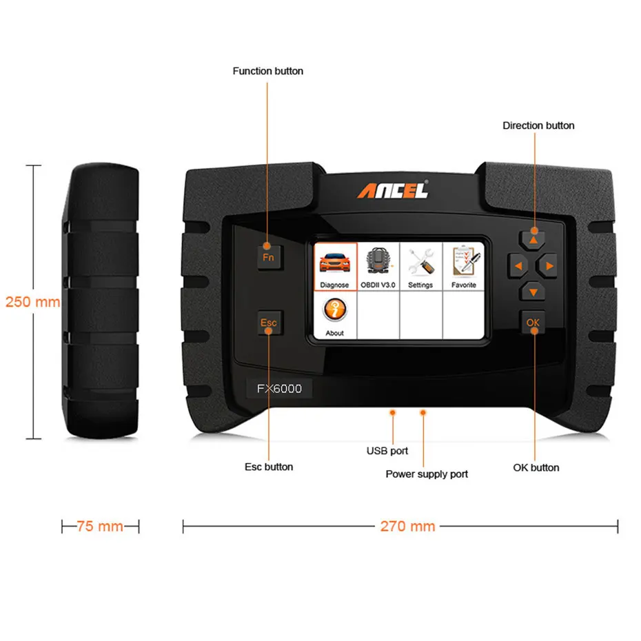Ancel FX6000 OBD2 автоматический диагностический сканер вся система диагностики автомобиля ODB2 ABS подушка безопасности TPMS масло DPF кодирование Программирование OBD сканер