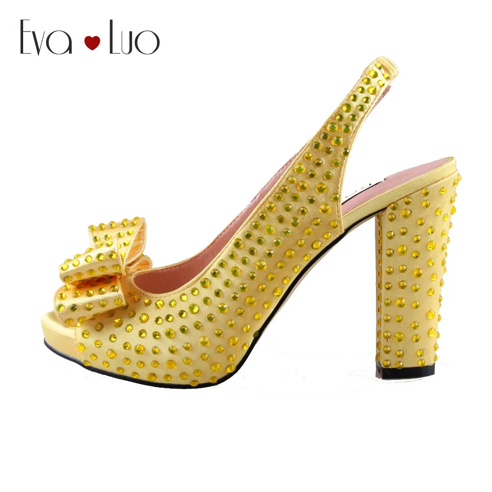 CHS1002 изготовленные на заказ желтые туфли с бантом из кристаллов в африканском