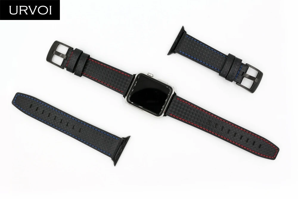 URVOI углеродное волокно узор кожаный ремешок для Apple Watch series 4 3 2 1 ремешок для iwatch Нержавеющая сталь Пряжка CFRP стиль