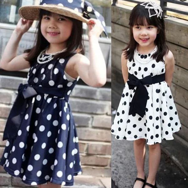 Kids Girls Polka Dot Chiffion Sundress Toddler Tunic Bowknot Belt Dress | Детская одежда и обувь