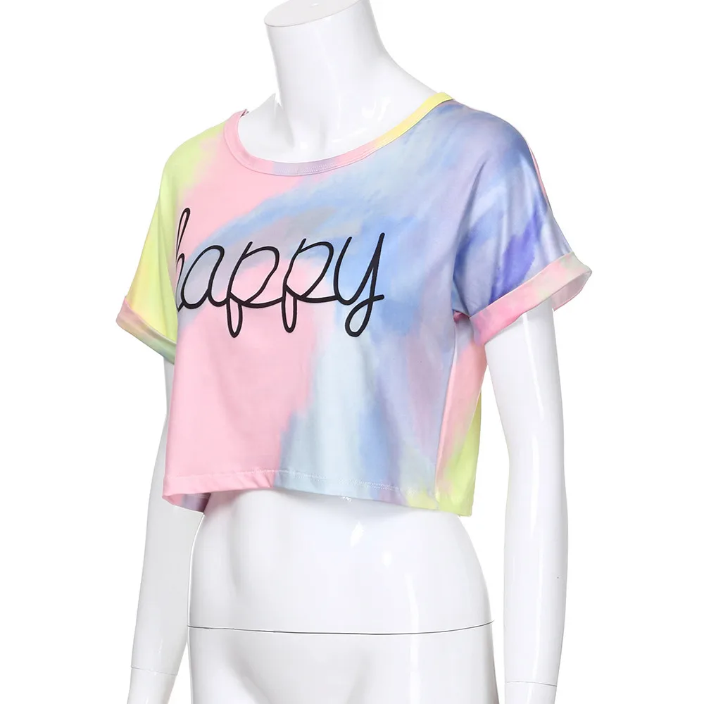 Camisa feminina летние женские футболки градиентные топы с буквенным принтом женские топы с коротким рукавом повседневные футболки Tie dye Xew