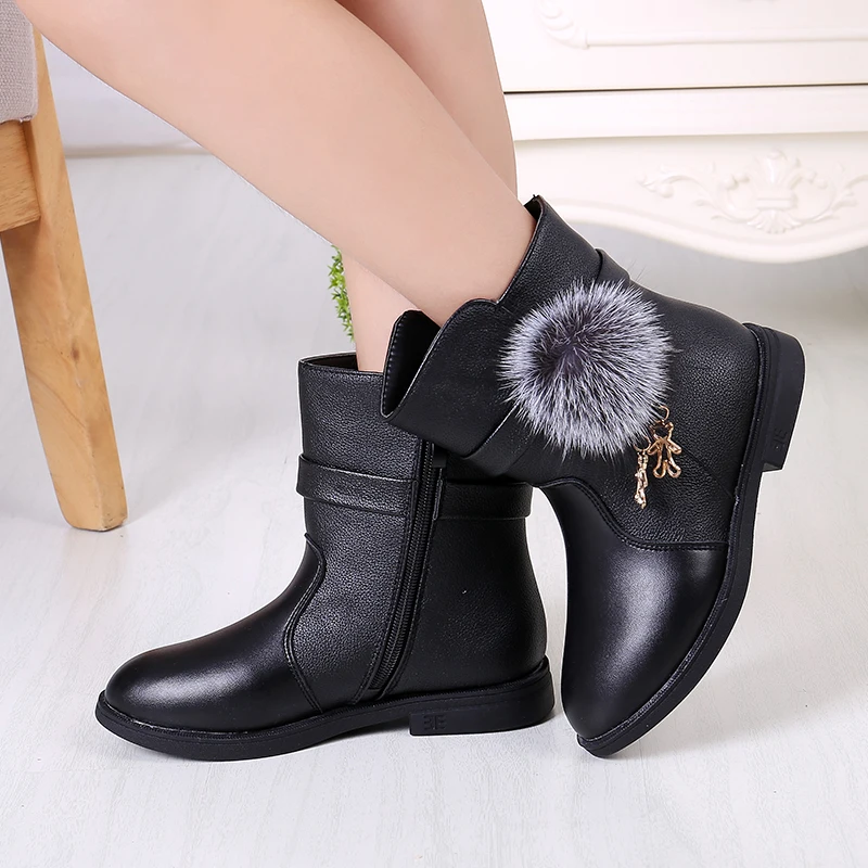 Winter Fashion child girls snow boots shoes warm plush soft bottom baby comfy kids leather winter boot for bab | Детская одежда и