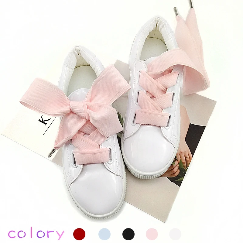 Бутиковые шнурки 5 цветов ширина 4 см длина 105 в рубчик с бантом красивые кружевные