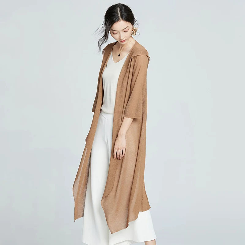 Трикотажный льняной кардиган для женщин весна лето 2018 длинная рубашка женское