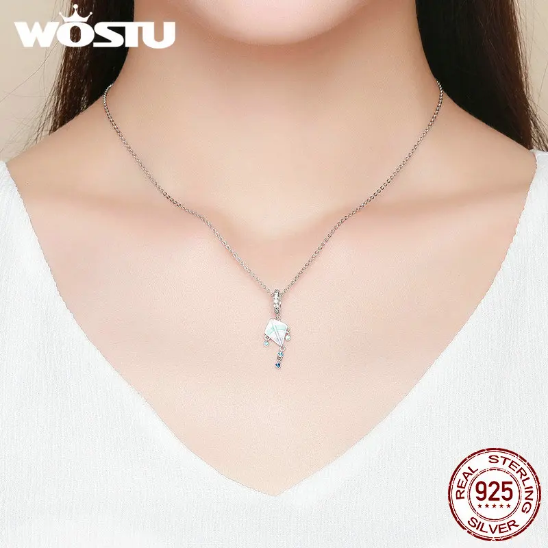 WOSTU New Arrival 925 Sterling Silver Blue Kite Fly Beads Charm Fit Bracelet &amp Necklace Pendant Freedom Classic Jewelry DXC937 |