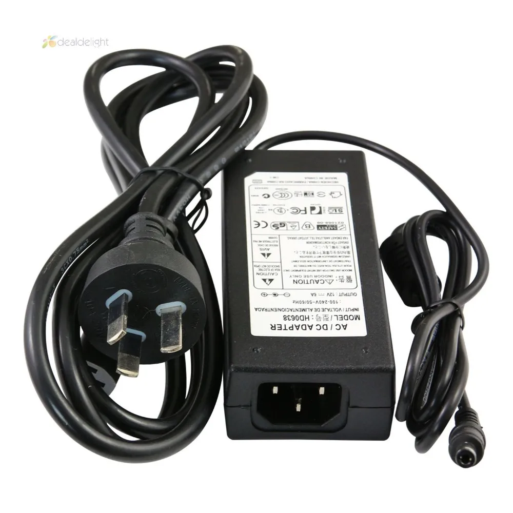 DC12V 6A 72 W фары для Мощность Адаптер зарядного устройства Питание AC100-240V вход для светодиодной полосы/камеры безопасности/видео