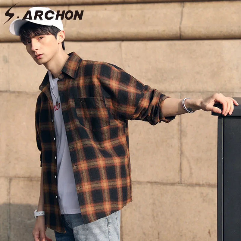 S. ARCHON 2018 новые весенние повседневные рубашки мужские осенние Рубашки с длинным