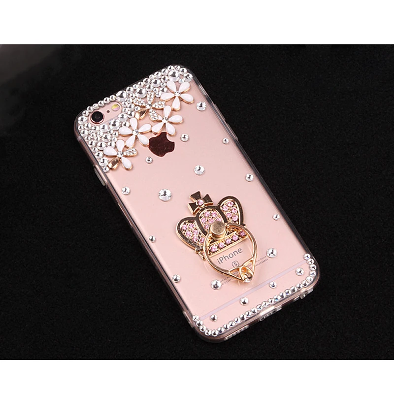 Diamond TPU + PC Акриловые Кристалл Rhinestone Цветок DIY ручной работы модные блестящие 3D