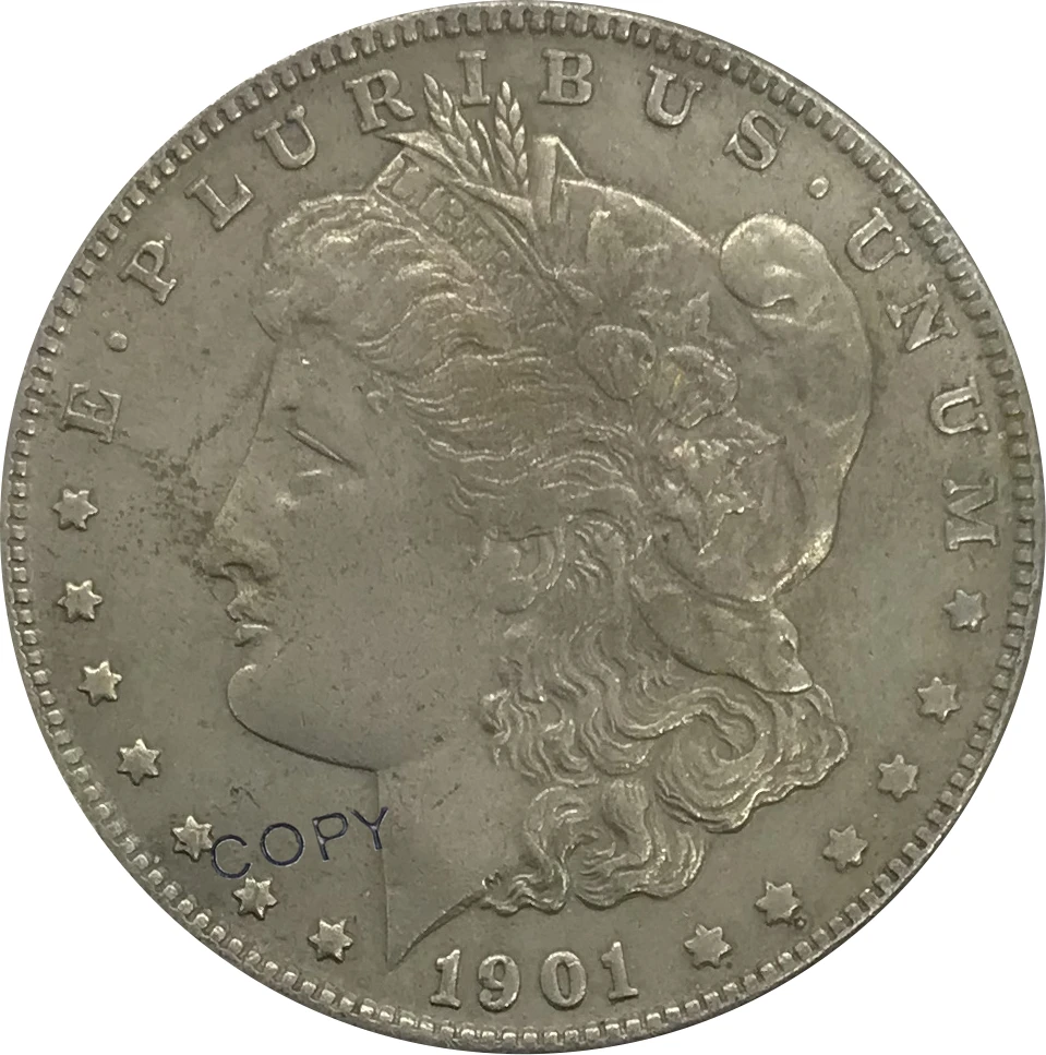 

Копия монеты 1901 США, Морган, 1 один доллар, предметы коллекционирования из мельхиора, покрытые серебром