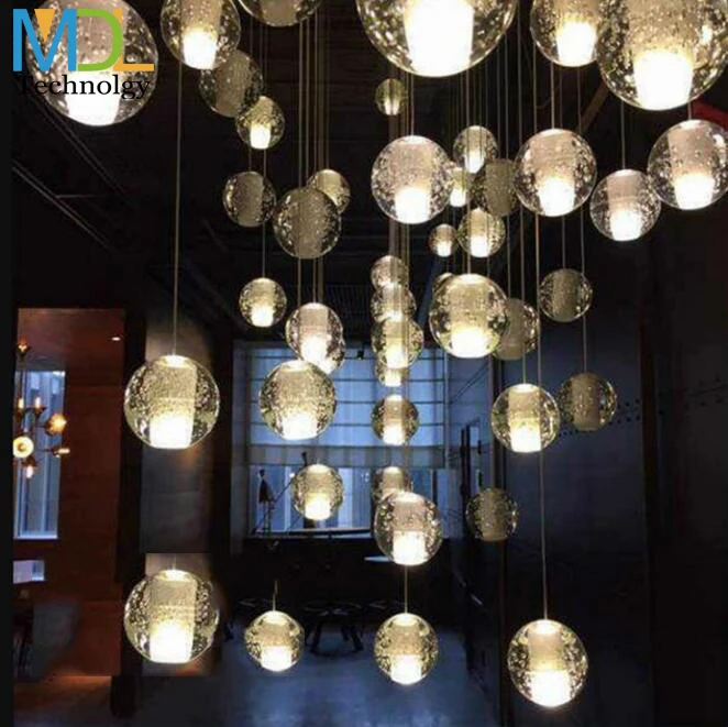 Современные стеклянные светодиодные подвесные лампы с хрустальными шариками