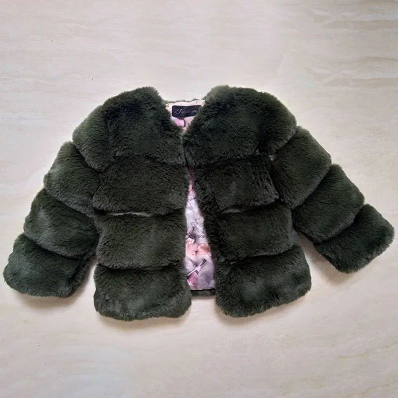 Army Green Осенне-зимнее пальто с искусственным мехом для девочек элегантная меховая парка для маленьких девочек Теплые детские куртки и пальто Детская верхняя одежда пальто для девочек - Цвет: Army Green