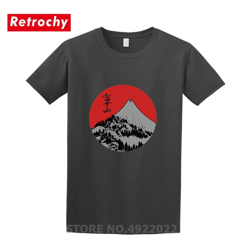 Новейшая футболка в японском повседневном стиле красного рассвета Fuji с