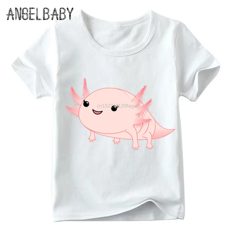 Модные милые розовые детские футболки с принтом Axolotl летние топы с короткими рукавами для маленьких мальчиков и девочек, детская мягкая футболка ooo2315