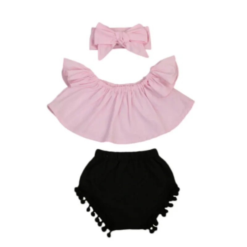 

Комплект одежды для новорожденных девочек, футболка с открытыми плечами + шорты + повязка на голову, комплект из 3 предметов Размер от 0 до 24 м...