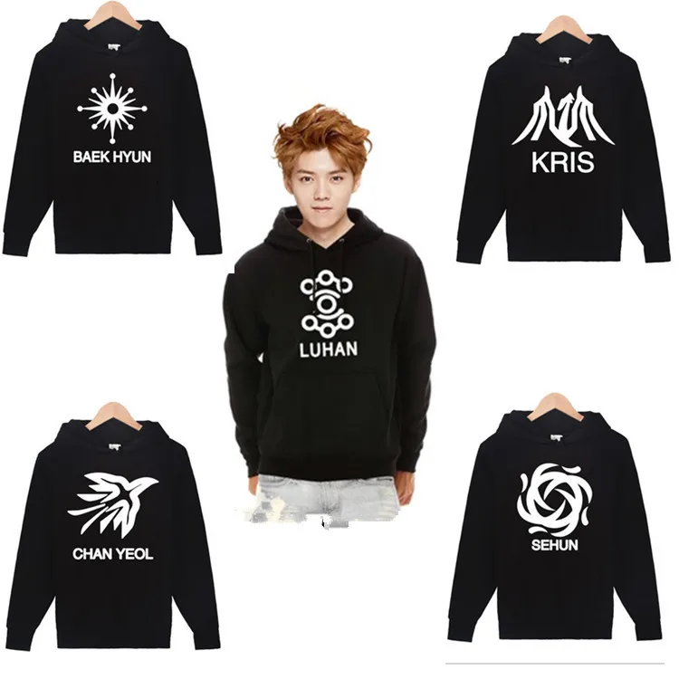 Kpop толстые EXO с тем же толстовка мужская одежда осень и зима плюс черный бархат